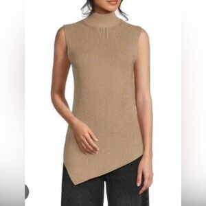 rag & bone Gretchen asymmetrical mock neck Sleeveless wool top in tan. Size xs